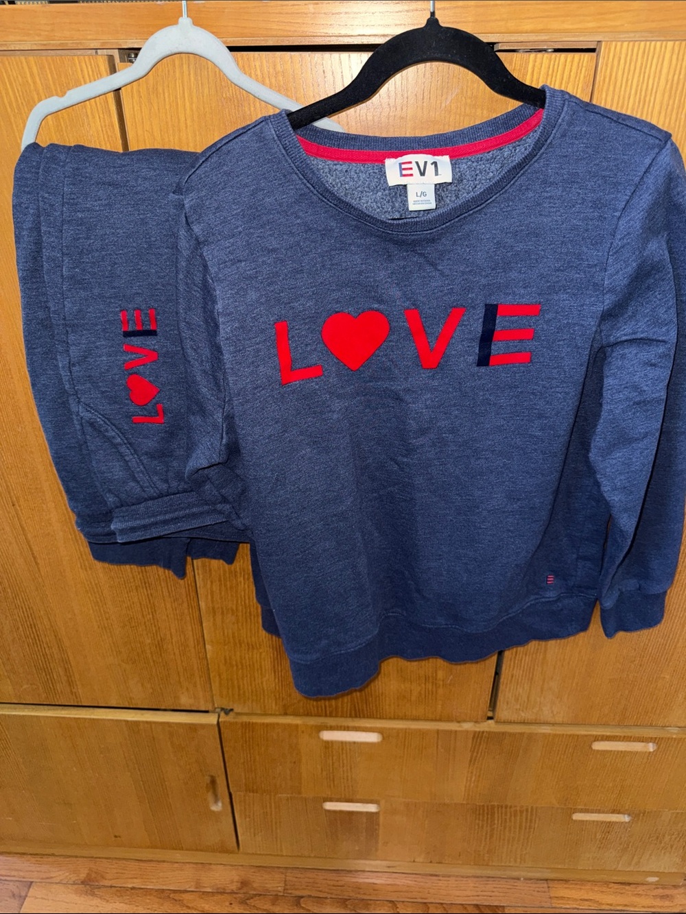 EV1 Navy 'LOVE' Pullover Sweatshirt with Red Heart Accent